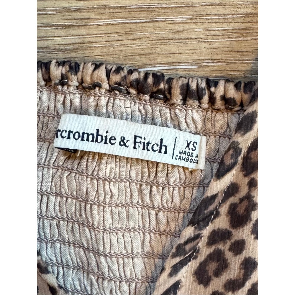 Abercrombie & Fitch Leopard V-Neck Ruffle Mini Dress XS Long Sleeve Smocked - Picture 2 of 13